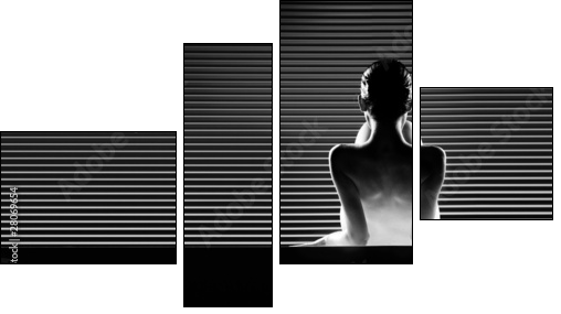 black and white back view artistic nude, on striped background. - Four-piece canvas print, Fortyk