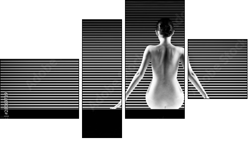 black and white artistic nude; a back silhouette shot on striped - Four-piece canvas print, Fortyk