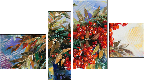 Still-life with a mountain ash and apples - Four-piece canvas print, Fortyk