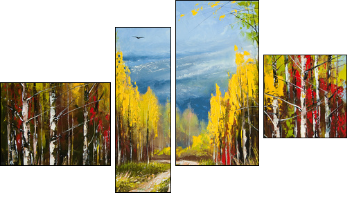 Oil Painting - gold autumn - Four-piece canvas print, Fortyk