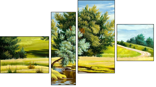 Summer landscape with the river - Four-piece canvas print, Fortyk