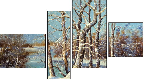 Winter landscape on the bank of the river - Four-piece canvas print, Fortyk