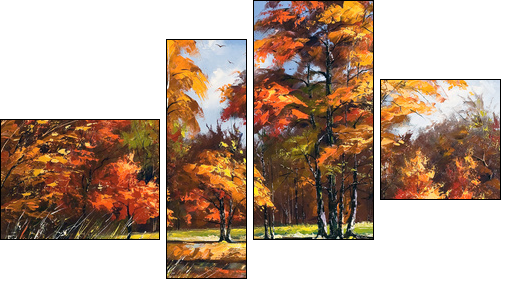 Autumn landscape on the bank of the river - Four-piece canvas print, Fortyk