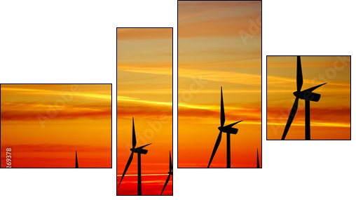 Wind turbines farm at sunset - Four-piece canvas print, Fortyk