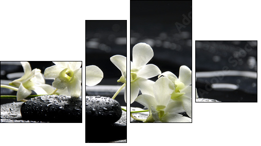 Zen stones and white orchids with reflection - Four-piece canvas print, Fortyk