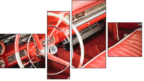 classic car interior with red leather upholstery - Four-piece canvas print, Fortyk