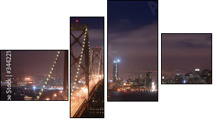 bay bridge and san francisco at night panorama - Four-piece canvas print, Fortyk