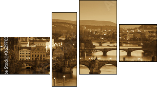View at The Charles Bridge  and Vltava river, Sepia - Four-piece canvas print, Fortyk
