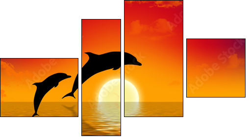 illustration of two dolphins swimming in sunset - Four-piece canvas print, Fortyk