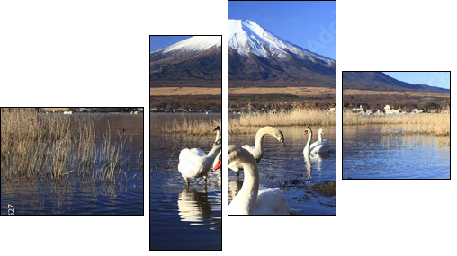 Mt. Fuji and Swans - Four-piece canvas print, Fortyk