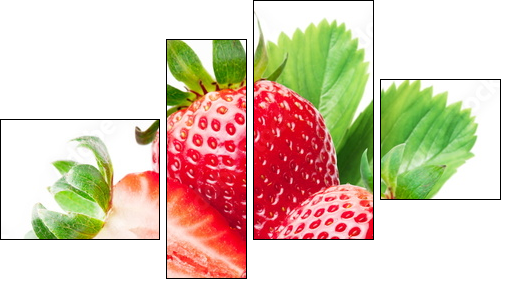 Strawberries with leaves. - Four-piece canvas print, Fortyk
