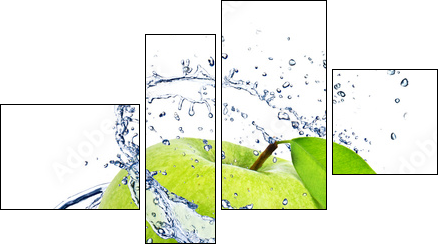 Green apple with water splash, isolated on white background - Four-piece canvas print, Fortyk
