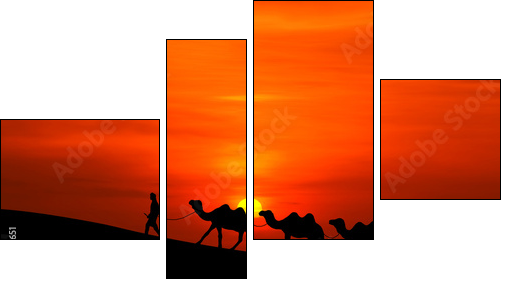 camel caravan sillhouette with sunset - Four-piece canvas print, Fortyk