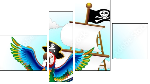 Pappagallo su Nave Pirata Cartoon Pirate Macaw Parrot on Ship - Four-piece canvas print, Fortyk