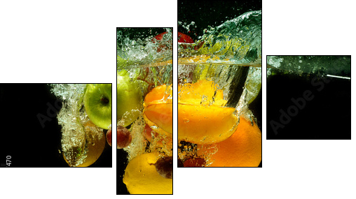 Fruit and vegetables splash into water - Four-piece canvas print, Fortyk