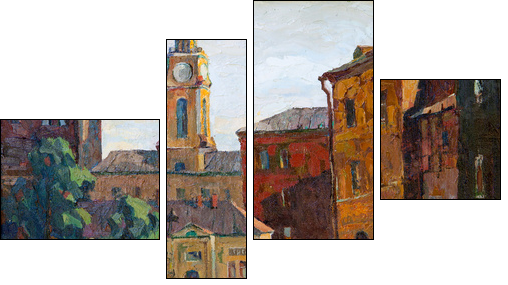 the city landscape of Vitebsk drawn with oil on a canvas - Four-piece canvas print, Fortyk