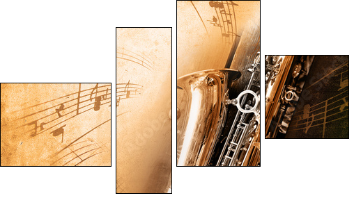 Old Saxophone with dirty background - Four-piece canvas print, Fortyk