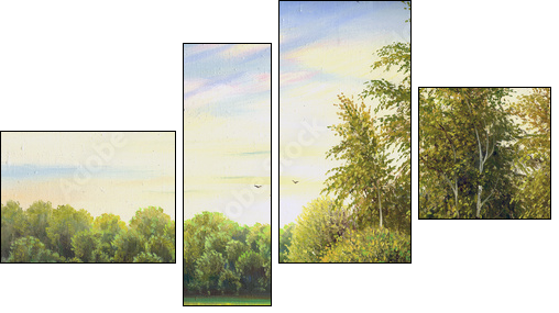 beautiful summer landscape, canvas, oil - Four-piece canvas print, Fortyk