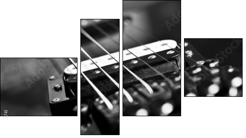 Strings electric guitar closeup in black tones - Four-piece canvas print, Fortyk