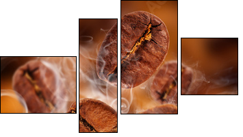 Flying coffee beans in smoke - Four-piece canvas print, Fortyk
