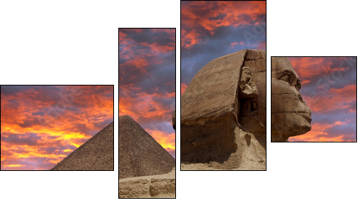 Pyramid and Sphinx at Giza, Cairo - Four-piece canvas print, Fortyk