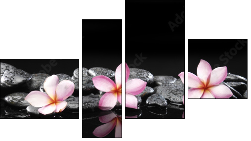 Set of three frangipani and black pebbles - Four-piece canvas print, Fortyk