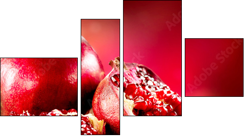 Pomegranates over Red Background. Organic Bio fruits - Four-piece canvas print, Fortyk