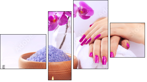 female hands with fragrant orchid and towel. Spa - Four-piece canvas print, Fortyk