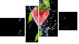 Strawberries in water splash, isolated on black background - Four-piece canvas print, Fortyk