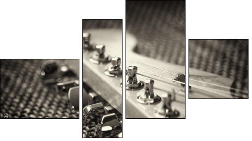 Electrical guitar headstock closeup. Sepia effect with vignette - Four-piece canvas print, Fortyk
