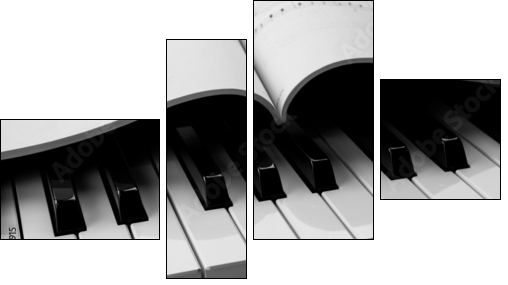 Piano keys and musical book - Four-piece canvas print, Fortyk