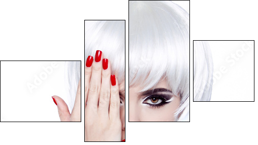 White Hair and Red Nails. Fashion Beauty Girl. Red lips. Manicur - Four-piece canvas print, Fortyk
