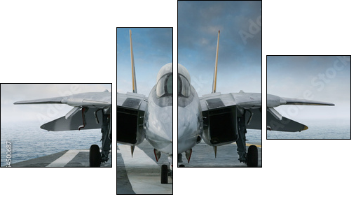 F-14 jet fighter on an aircraft carrier deck viewed from front - Four-piece canvas print, Fortyk