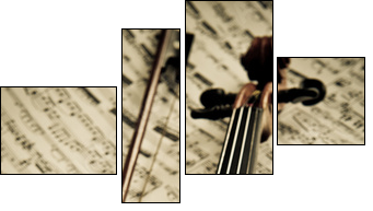 Geige mit Bogen und Notenblatt - Four-piece canvas print, Fortyk