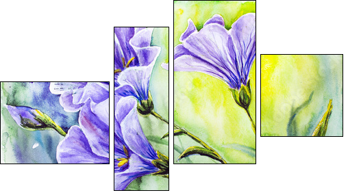 Wildflowers. Watercolor painting. - Four-piece canvas print, Fortyk