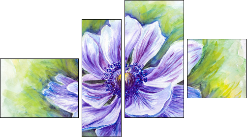 Japanese Anemones flower. Watercolor. - Four-piece canvas print, Fortyk