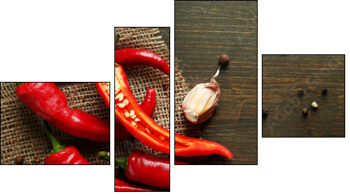Red hot chili peppers  and garlic, - Four-piece canvas print, Fortyk