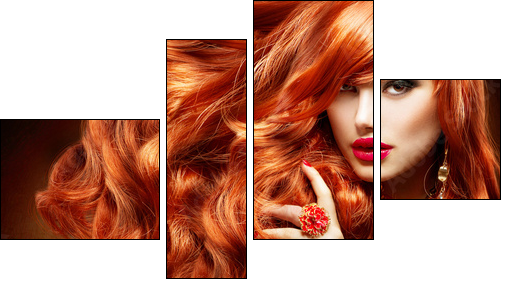 Long Curly Red Hair. Fashion Woman Portrait - Four-piece canvas print, Fortyk