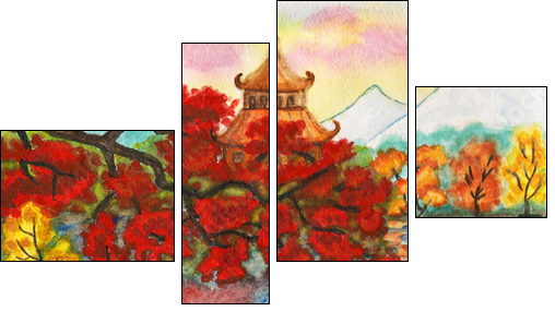 Autumn in Japan, painting - Four-piece canvas print, Fortyk