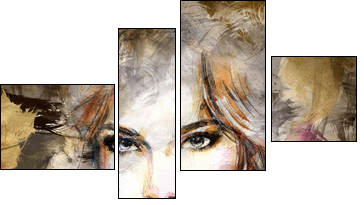 Beautiful woman face. watercolor illustration - Four-piece canvas print, Fortyk