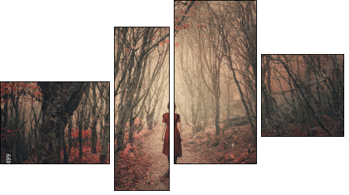 Woman and foggy forest. - Four-piece canvas print, Fortyk
