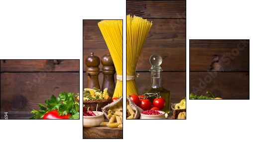 Variety of uncooked pasta and vegetables - Four-piece canvas print, Fortyk