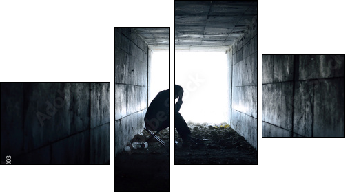 depressed man sitting in the tunnel - Four-piece canvas print, Fortyk