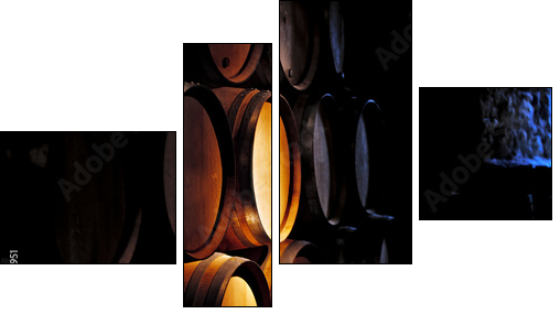 Barrel of wine in winery. - Four-piece canvas print, Fortyk