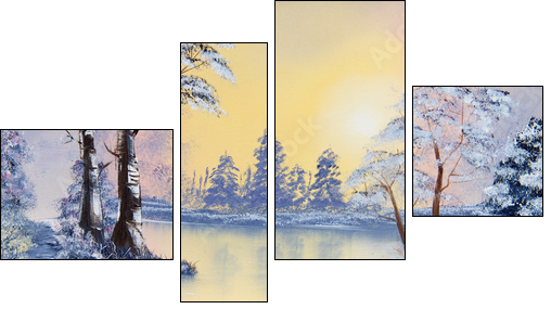 Painting of a pond in Winter - Four-piece canvas print, Fortyk