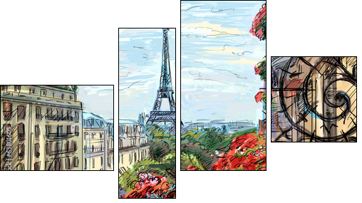 Street in paris - illustration - Four-piece canvas print, Fortyk