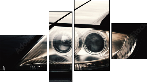 Closeup headlights of car. - Four-piece canvas print, Fortyk