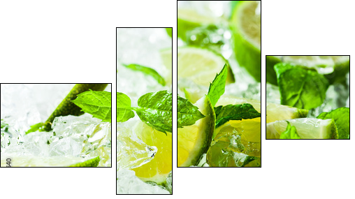 lime and leaves of mint with ice - Four-piece canvas print, Fortyk