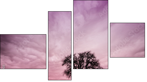 Tree Silhouette with Colorful Pink Sky - Four-piece canvas print, Fortyk