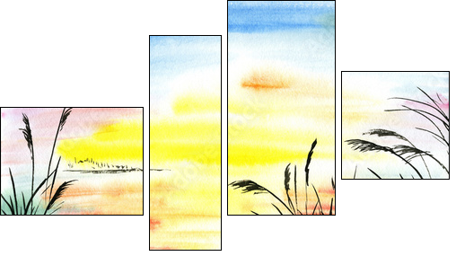 watercolor drawing landscape - Four-piece canvas print, Fortyk